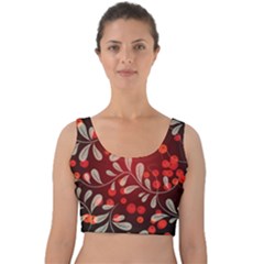 Beautiful Black And Red Florals  Velvet Crop Top