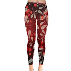 Beautiful Black And Red Florals  Inside Out Leggings