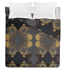 Beautiful Black And Gold Seamless Floral  Duvet Cover Double Side (queen Size) by flipstylezfashionsLLC