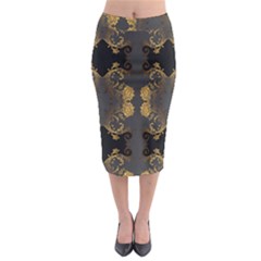 Beautiful Black And Gold Seamless Floral  Midi Pencil Skirt by flipstylezfashionsLLC