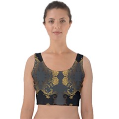 Beautiful Black And Gold Seamless Floral  Velvet Crop Top