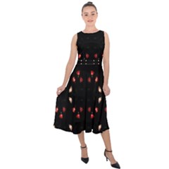 Beautiful Elegant Roses On Black  Midi Tie-back Chiffon Dress