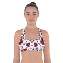 Beautiful Red Flowers Seamless Cross Back Sports Bra by flipstylezfashionsLLC