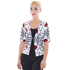 Beautiful Red Flowers Seamless Cropped Button Cardigan