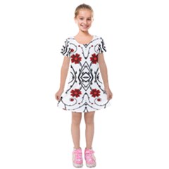 Beautiful Red Flowers Seamless Kids  Short Sleeve Velvet Dress by flipstylezfashionsLLC