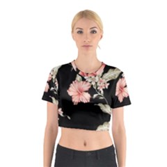 Beautiful Tropical Black Pink Florals  Cotton Crop Top by flipstylezfashionsLLC