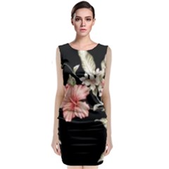 Beautiful Tropical Black Pink Florals  Sleeveless Velvet Midi Dress by flipstylezfashionsLLC