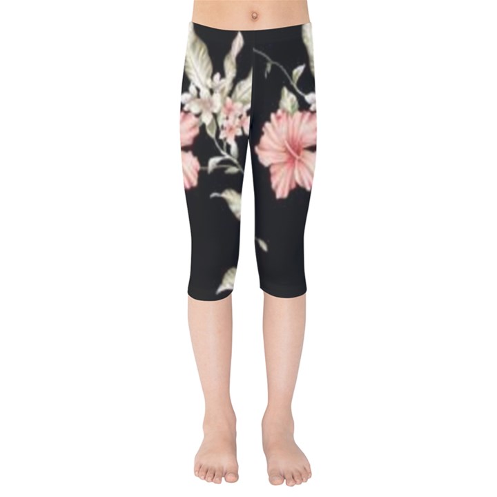 Beautiful tropical Black Pink Florals  Kids  Capri Leggings 