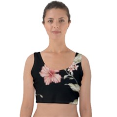 Beautiful Tropical Black Pink Florals  Velvet Crop Top