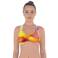 Big Colorful Tropical Yellow And Purple  Got No Strings Sports Bra by flipstylezfashionsLLC