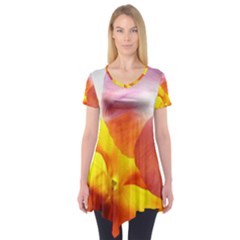 Big Colorful Tropical Yellow And Purple  Short Sleeve Tunic 