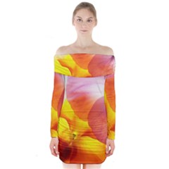 Big Colorful Tropical Yellow And Purple  Long Sleeve Off Shoulder Dress by flipstylezfashionsLLC