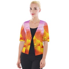 Big Colorful Tropical Yellow And Purple  Cropped Button Cardigan