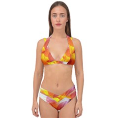 Big Colorful Tropical Yellow And Purple  Double Strap Halter Bikini Set