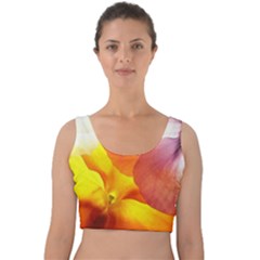 Big Colorful Tropical Yellow And Purple  Velvet Crop Top by flipstylezfashionsLLC