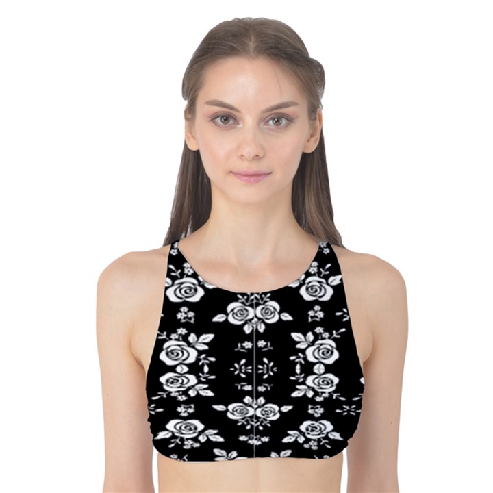 Black and white florals background  Tank Bikini Top