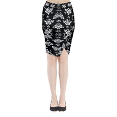 Black And White Florals Background  Midi Wrap Pencil Skirt by flipstylezfashionsLLC