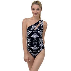 Black And White Florals Background  To One Side Swimsuit by flipstylezfashionsLLC