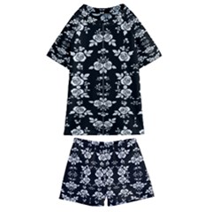 Black And White Florals Background  Kids  Swim Tee And Shorts Set