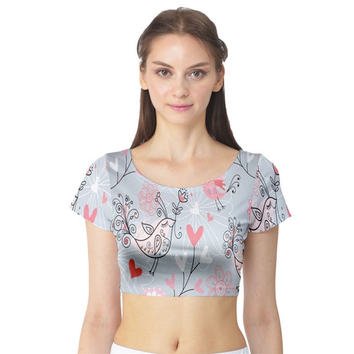 Cute love birds valentines day theme  Short Sleeve Crop Top