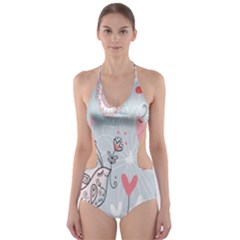 Cute Love Birds Valentines Day Theme  Cut-out One Piece Swimsuit by flipstylezfashionsLLC