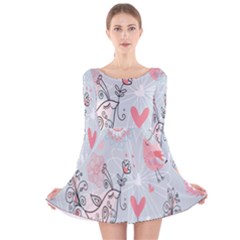 Cute Love Birds Valentines Day Theme  Long Sleeve Velvet Skater Dress by flipstylezfashionsLLC