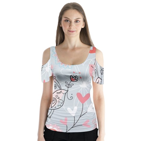 Cute Love Birds Valentines Day Theme  Butterfly Sleeve Cutout Tee  by flipstylezfashionsLLC