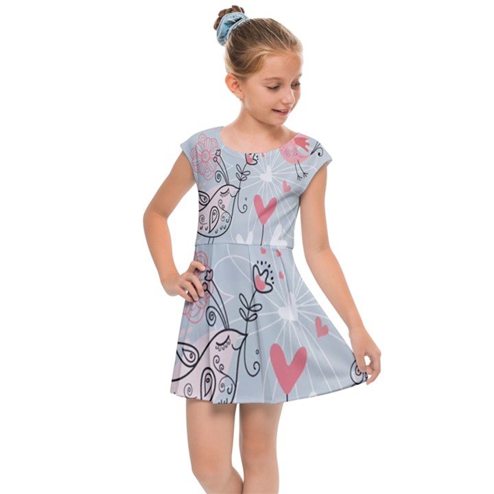 Cute love birds valentines day theme  Kids Cap Sleeve Dress