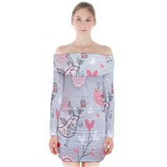 Cute Love Birds Valentines Day Theme  Long Sleeve Off Shoulder Dress by flipstylezfashionsLLC