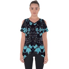 Blue Green Back Ground Floral Pattern Cut Out Side Drop Tee by flipstylezfashionsLLC