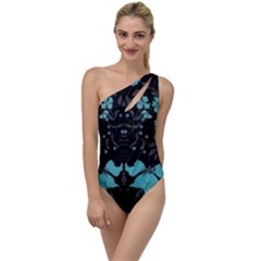 Blue Green Back Ground Floral Pattern To One Side Swimsuit by flipstylezfashionsLLC