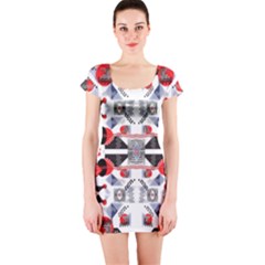 Creative Geometric Red And Black Design Short Sleeve Bodycon Dress by flipstylezfashionsLLC