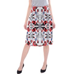 Creative Geometric Red And Black Design Midi Beach Skirt by flipstylezfashionsLLC