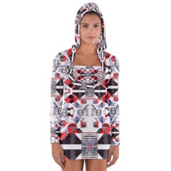 Creative Geometric Red And Black Design Long Sleeve Hooded T-shirt by flipstylezfashionsLLC