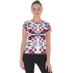 Creative Geometric Red And Black Design Short Sleeve Sports Top  by flipstylezfashionsLLC