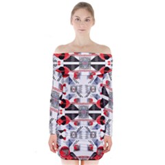 Creative Geometric Red And Black Design Long Sleeve Off Shoulder Dress by flipstylezfashionsLLC