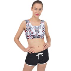 Creative Geometric Red And Black Design V-back Sports Bra