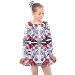 Creative Geometric Red And Black Design Kids  Long Sleeve Dress