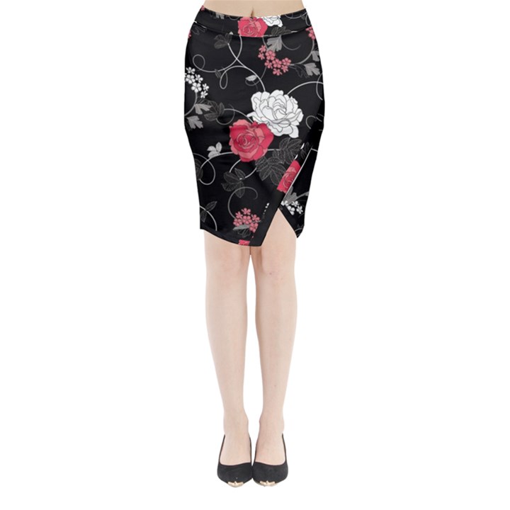 Elegant pink roses Midi Wrap Pencil Skirt