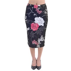 Elegant Pink Roses Velvet Midi Pencil Skirt by flipstylezfashionsLLC