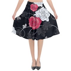 Elegant Pink Roses Flared Midi Skirt by flipstylezfashionsLLC