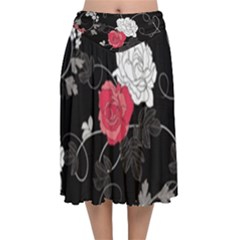 Elegant Pink Roses Velvet Flared Midi Skirt by flipstylezfashionsLLC