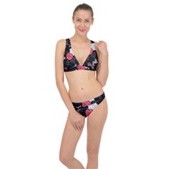 Elegant Pink Roses Classic Banded Bikini Set 