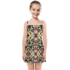 Beautiful Seamless Brown Tropical Flower Design  Kids Summer Sun Dress by flipstylezfashionsLLC