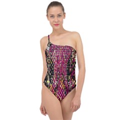  Multi Pattern Purple Gold Silver Lighting Icons Created By Kiekie Strickland  Classic One Shoulder Swimsuit by flipstylezfashionsLLC