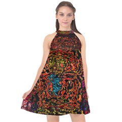 Exotic Water Colors Vibrant  Halter Neckline Chiffon Dress  by flipstylezfashionsLLC