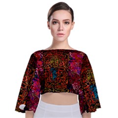 Exotic Water Colors Vibrant  Tie Back Butterfly Sleeve Chiffon Top by flipstylezfashionsLLC