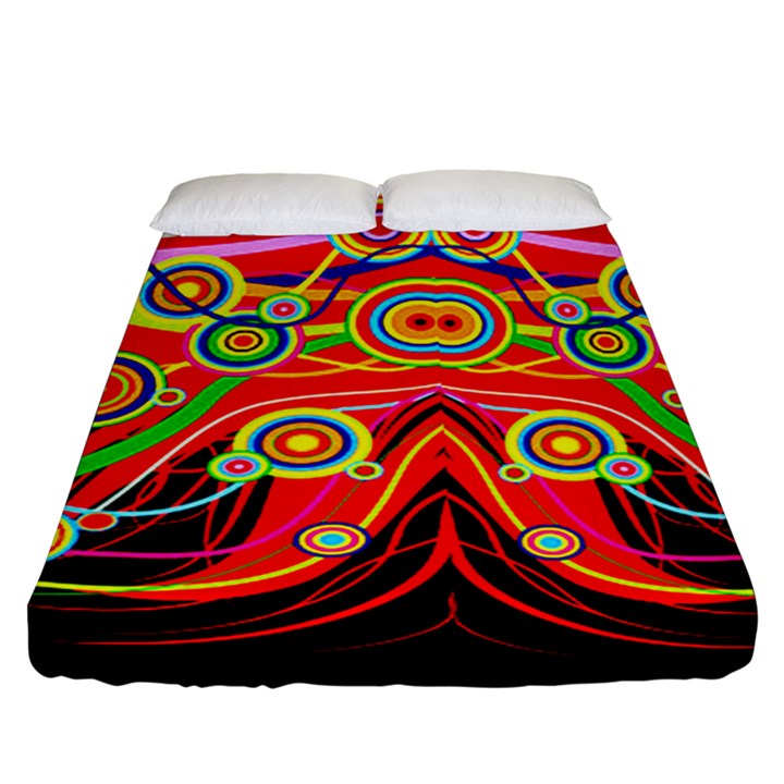 Colorful artistic Retro stringy colorful design Fitted Sheet (Queen Size)