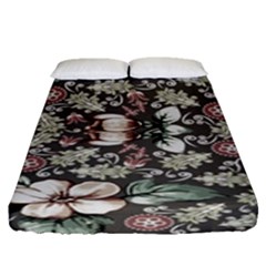 Seamless Pink Green And White Florals Peach Fitted Sheet (queen Size) by flipstylezfashionsLLC