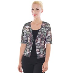 Seamless Pink Green And White Florals Peach Cropped Button Cardigan by flipstylezfashionsLLC